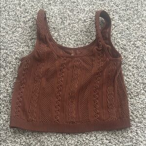 Buckle Brown Ribbed Crop Tank Top